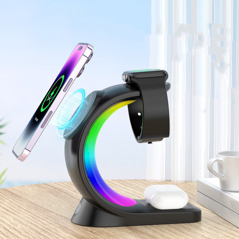 4 In 1 Magnetic Wireless Charger Fast Charging For Smart Phone Atmosphere Light Charging Station For Airpods Pro I-phone Watch - Cnt Tech