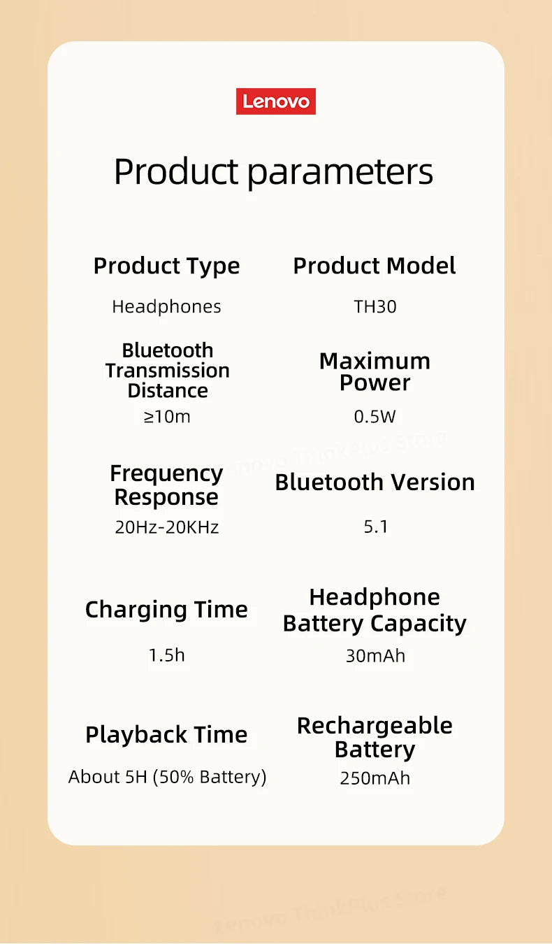 Original Lenovo th30 wireless earphone Bluetooth earphone 5,0 foldable headset sports earphone gaming earphone