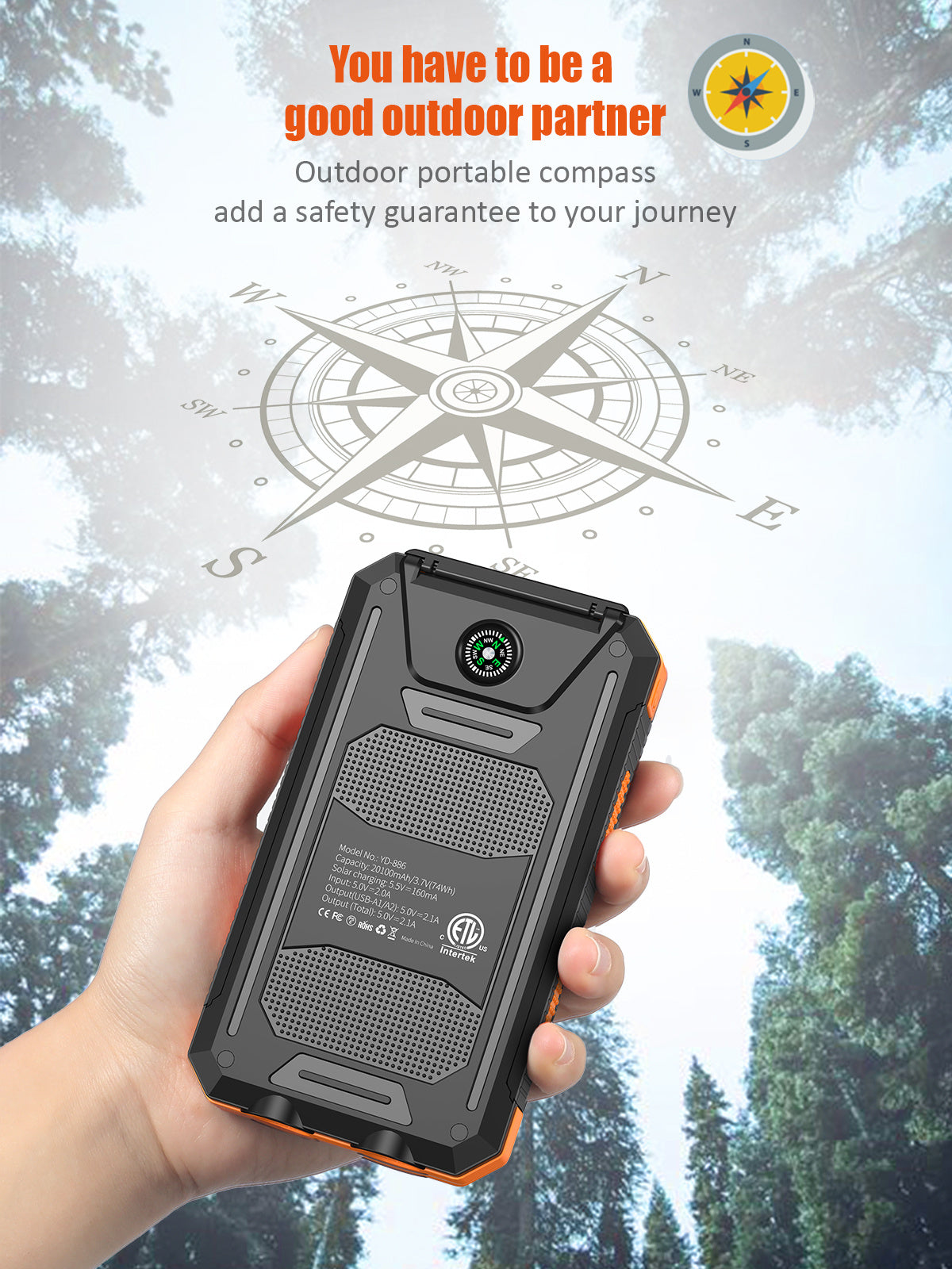 Solar Power Bank 20100mAh, 20W PD Fast Charging Portable Charger with Built-in 4 Cables, Dual LED Flashlights & Solar Panel Backup for Outdoor Camping, Hiking, and Emergency - Cnt Tech