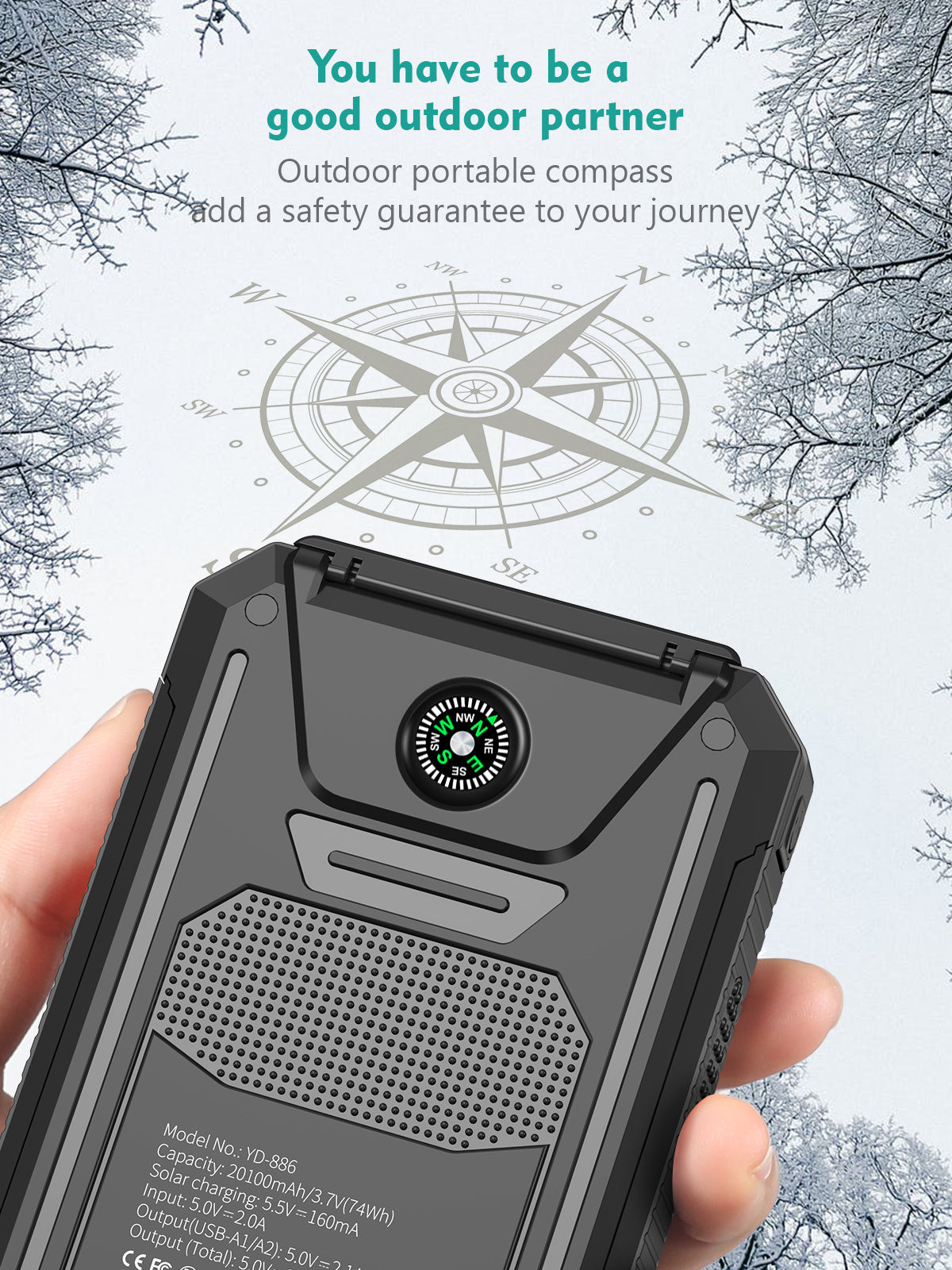 Solar Power Bank 20100mAh, 20W PD Fast Charging Portable Charger with Built-in 4 Cables, Dual LED Flashlights & Solar Panel Backup for Outdoor Camping, Hiking, and Emergency - Cnt Tech