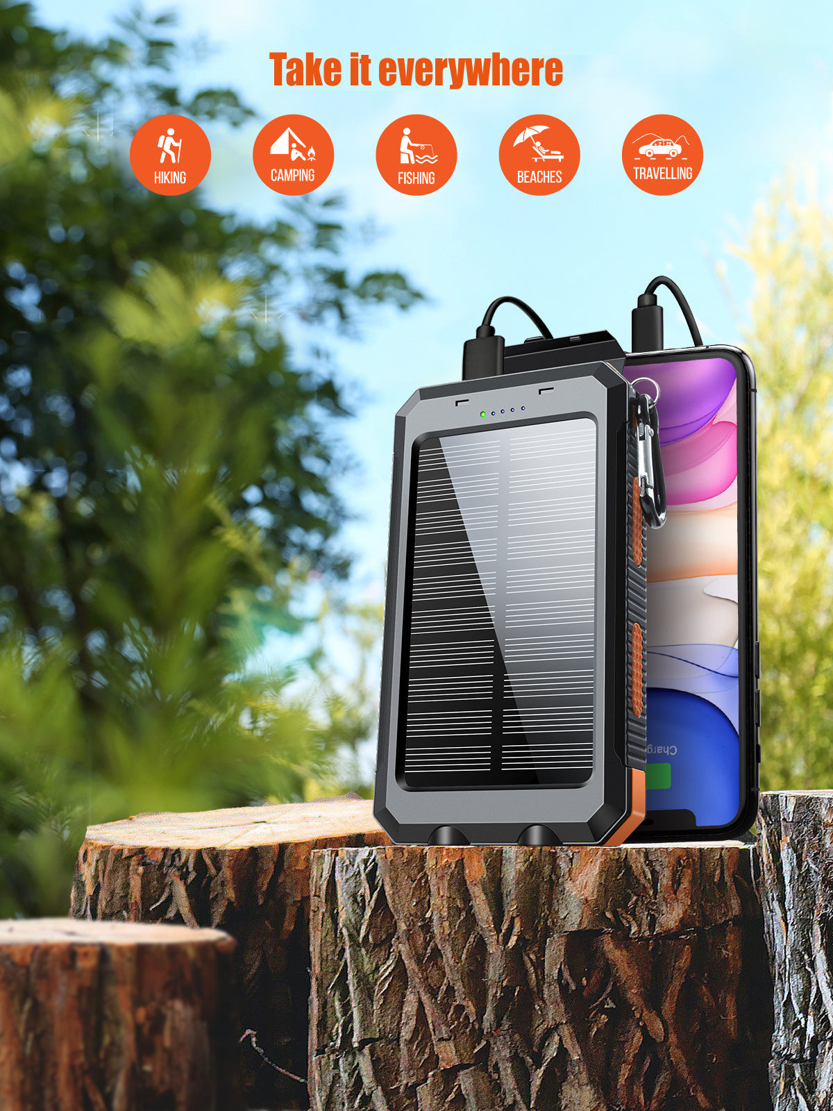 Solar Power Bank 20100mAh, 20W PD Fast Charging Portable Charger with Built-in 4 Cables, Dual LED Flashlights & Solar Panel Backup for Outdoor Camping, Hiking, and Emergency - Cnt Tech