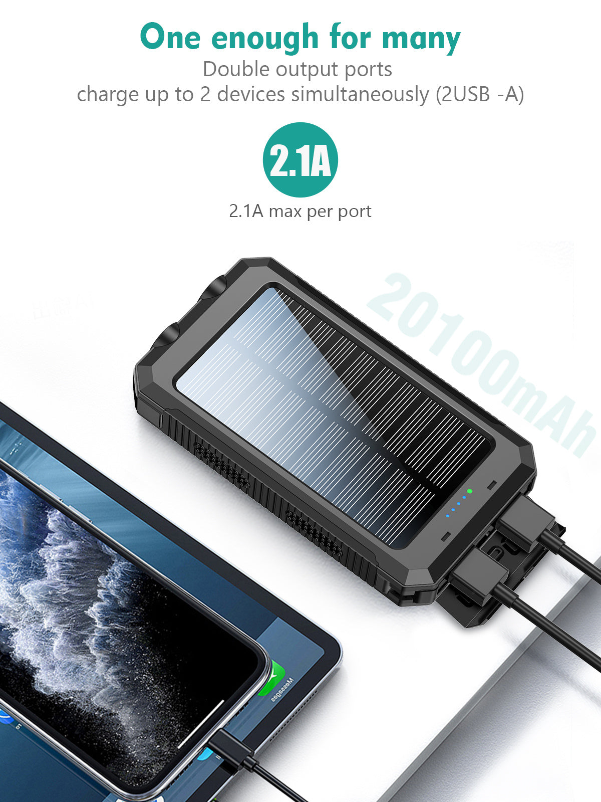 Solar Power Bank 20100mAh, 20W PD Fast Charging Portable Charger with Built-in 4 Cables, Dual LED Flashlights & Solar Panel Backup for Outdoor Camping, Hiking, and Emergency - Cnt Tech