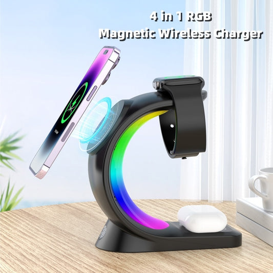 4 In 1 Magnetic Wireless Charger Fast Charging For Smart Phone Atmosphere Light Charging Station For Airpods Pro I-phone Watch - Cnt Tech