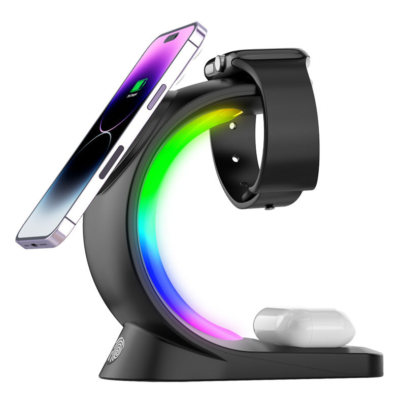 4 In 1 Magnetic Wireless Charger Fast Charging For Smart Phone Atmosphere Light Charging Station For Airpods Pro I-phone Watch - Cnt Tech