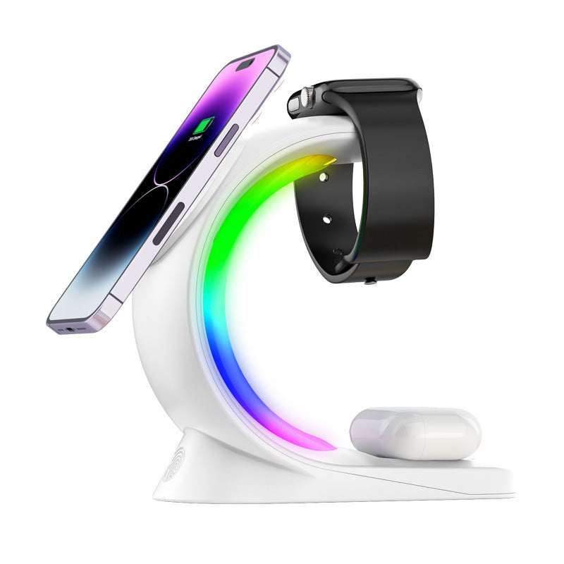 4 In 1 Magnetic Wireless Charger Fast Charging For Smart Phone Atmosphere Light Charging Station For Airpods Pro I-phone Watch - Cnt Tech