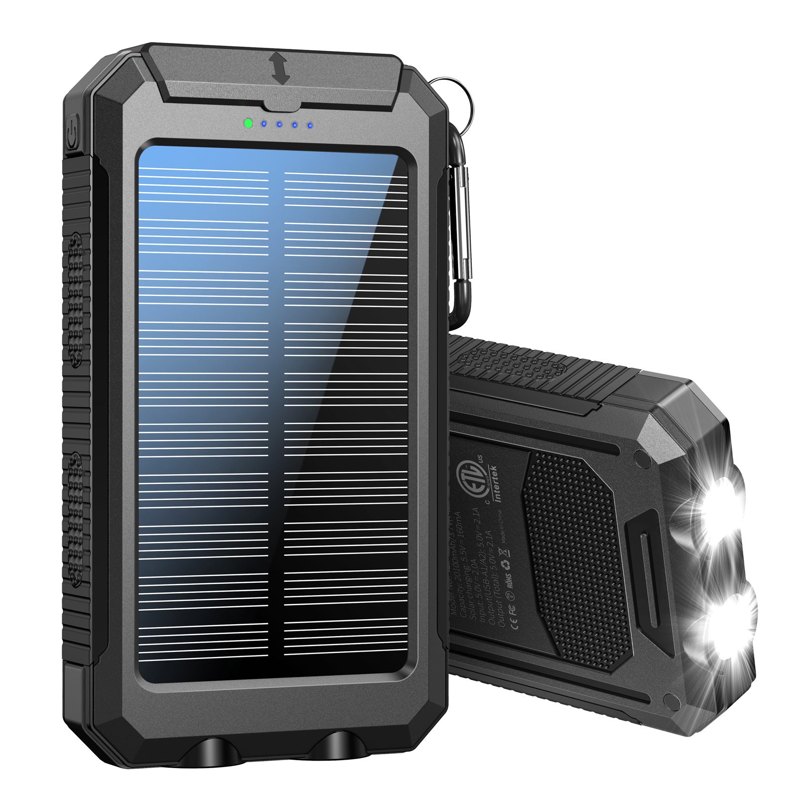 Solar Power Bank 20100mAh, 20W PD Fast Charging Portable Charger with Built-in 4 Cables, Dual LED Flashlights & Solar Panel Backup for Outdoor Camping, Hiking, and Emergency - Cnt Tech